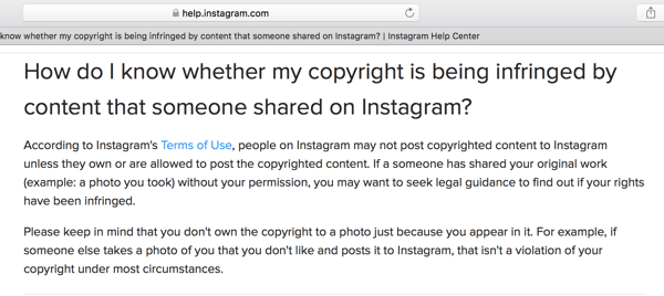 Centrum nápovědy Instagram uvádí některé pokyny týkající se autorských práv.