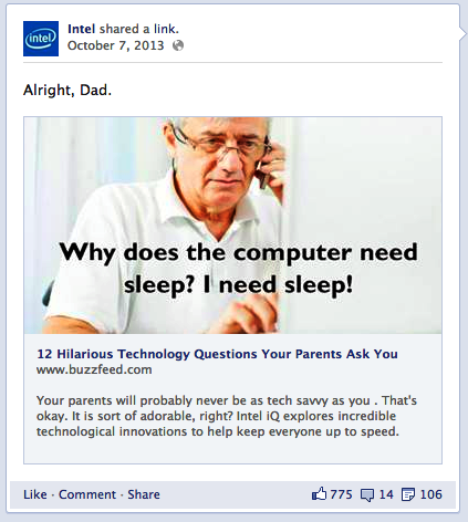 Intel post na facebooku