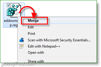 Snímek obrazovky systému Windows 7 - sloučení opravy klíče registru