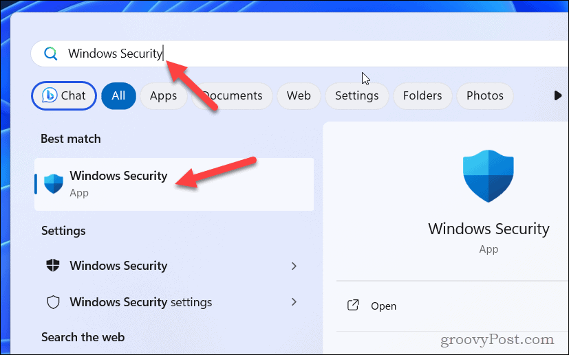 Otevřete Zabezpečení systému Windows