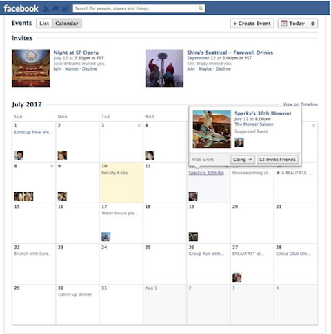 zobrazení kalendáře událostí na Facebooku