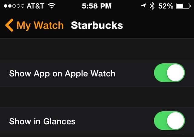 Aplikace Starbucks - Apple Watch