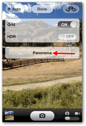 Pořiďte panoramatickou fotografii pro iPhone iOS - Klepněte na Panorama