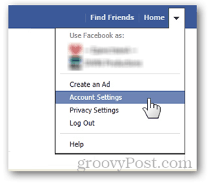 facebook domovská stránka tlačítko nastavení účtu preference uživatelské jméno url set