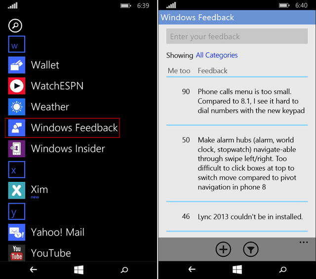 Odeslat zpětnou vazbu V systému Windows 10 pro telefony je snadná cesta