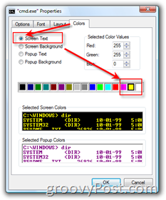 Přizpůsobte velikost a barvu v okně příkazového řádku systému Windows