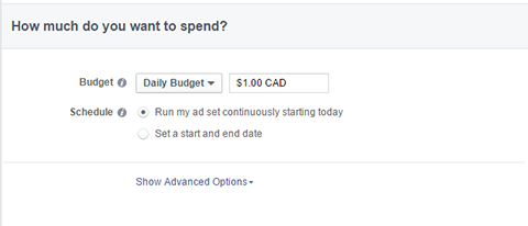 možnosti rozpočtu pro facebookové reklamy