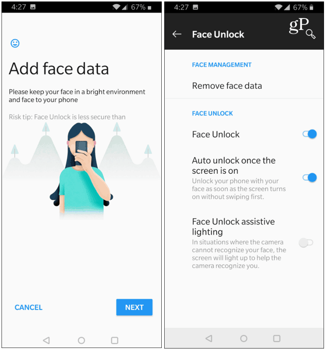 Face Unlock Data OnePlus 6T