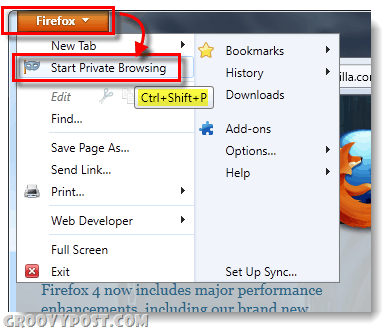 zahájit soukromé prohlížení ve Firefoxu 4