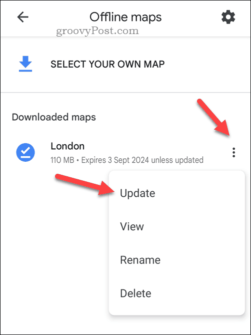 Aktualizujte offline mapu Map Google