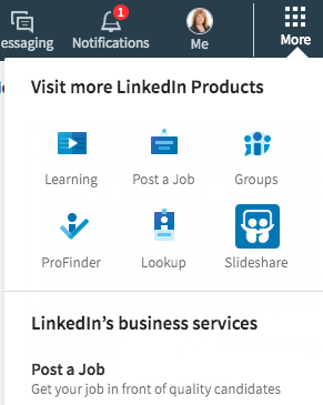 Spoustu přímých odkazů najdete v sekci Další na LinkedIn. Odtud můžete také vytvořit stránku společnosti.