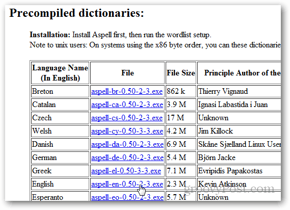 nejnovější slovník aspell