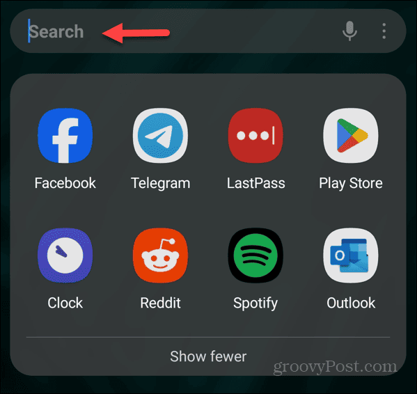 vyhledávací zásuvka aplikace android