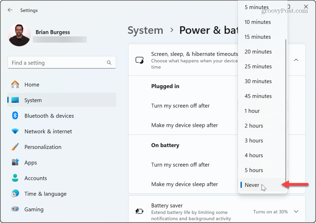 Zastavte režim spánku počítače se systémem Windows 11