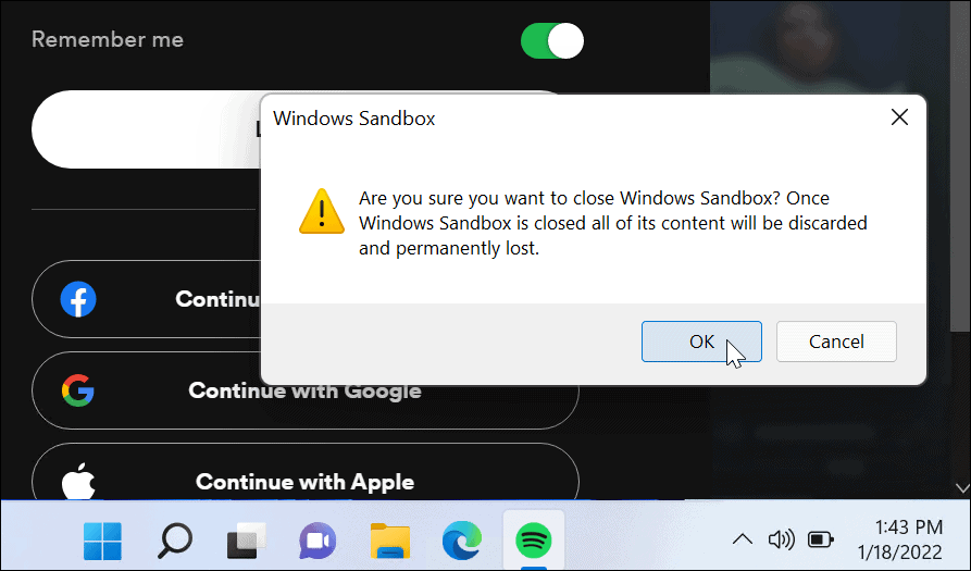 Ověřte vypnutí Windows Sandbox