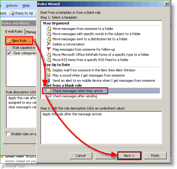 Outlook 2007 - Vytvořte pravidlo aplikace Outlook po příchodu e-mailu