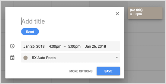 Událost přidání do Kalendáře Google