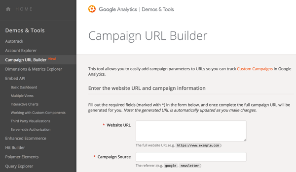 Pomocí nástroje Google URL Builder přidejte do svých adres URL parametry, abyste mohli sledovat své kampaně.