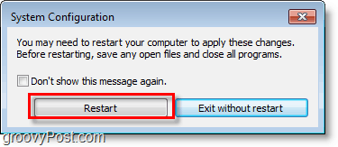 restartujte systém Windows 7 a uložte změny msconfig