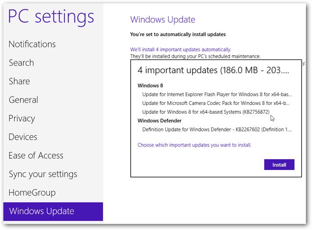 Hlavní aktualizace systému Windows 8