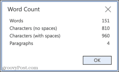 Počet slov v aplikaci Microsoft Word pro web