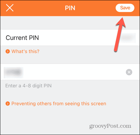 přepínač uložit mobilní pin