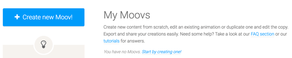 Kliknutím na tlačítko Vytvořit nový Moov začněte s Moovly.