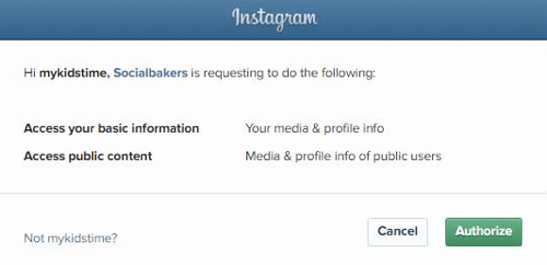 Povolte Socialbakers přístup k informacím o vašem účtu Instagram.