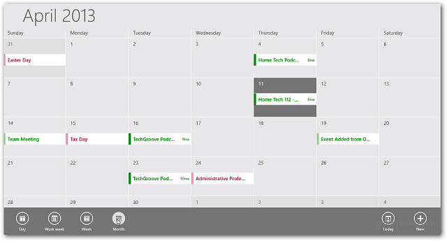 Aplikace Kalendář Windows RT