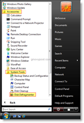 Spusťte program Defragmentace disku z nabídky Start systému Windows Vista