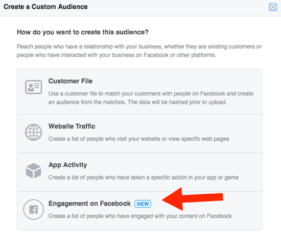 Nastavit vlastní publikum na Facebooku na základě zapojení.