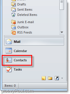 Otevřete seznam kontaktů v aplikaci Outlook 2010