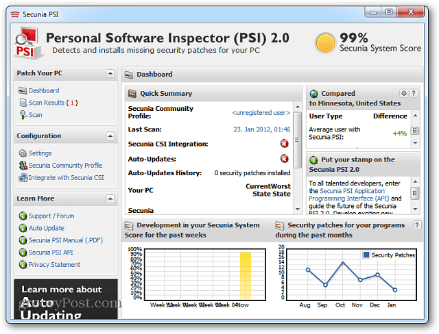 Program Secunia PSI udržuje programy systému Windows aktualizované