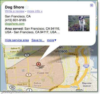 Vymažte oblast služeb google map pro vaši firmu