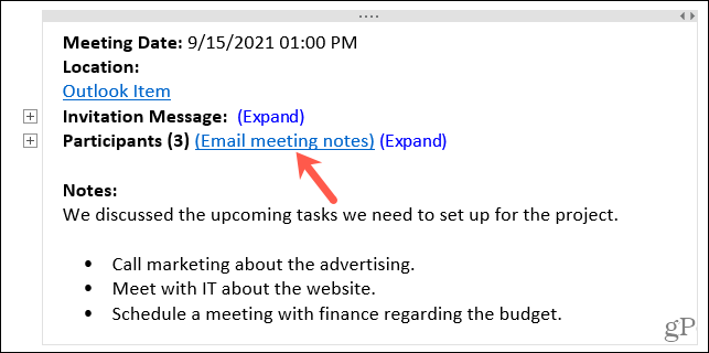 E -mailové poznámky ze schůzky