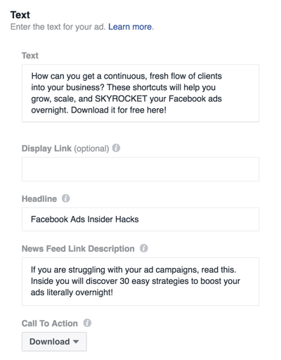 Chcete-li nastavit svou reklamu na Facebooku, vyplňte podrobnosti.