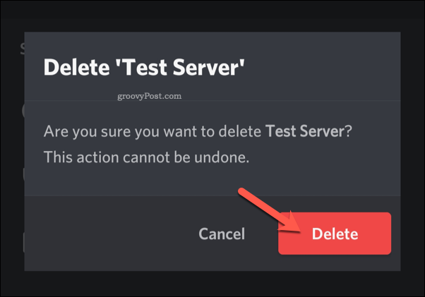 Potvrďte odstranění serveru v mobilu Discord
