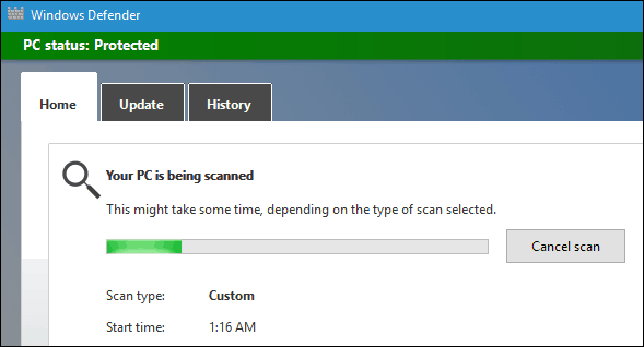 Windows Defender Scanning
