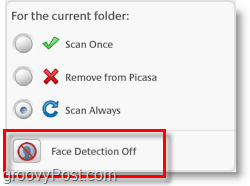 deaktivujte skenování obličeje a rozpoznávání obličeje v programu Picasa