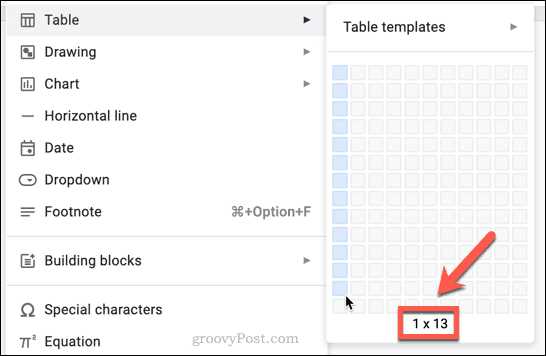 velikost tabulky v google docs