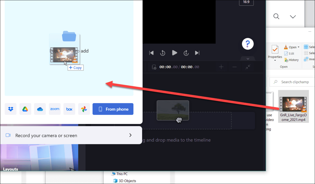 drag and drop použijte editor videa clipchamp ve Windows