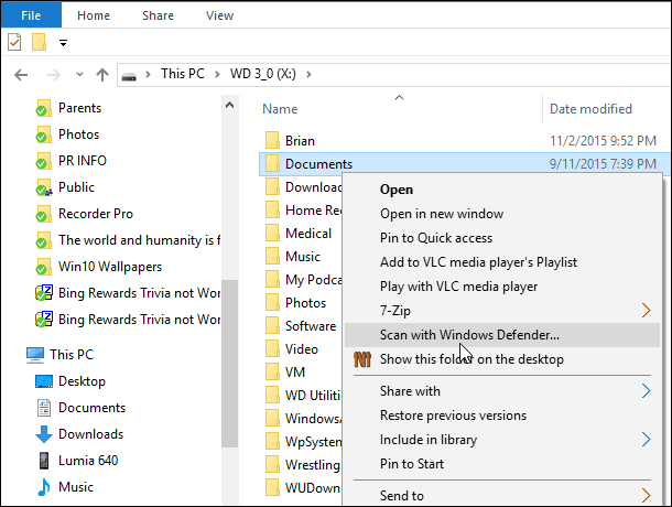 Skenujte soubory a složky na malware s Windows 10 Defender