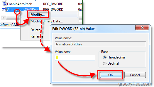 modifikovat hodnoty hodnoty dword