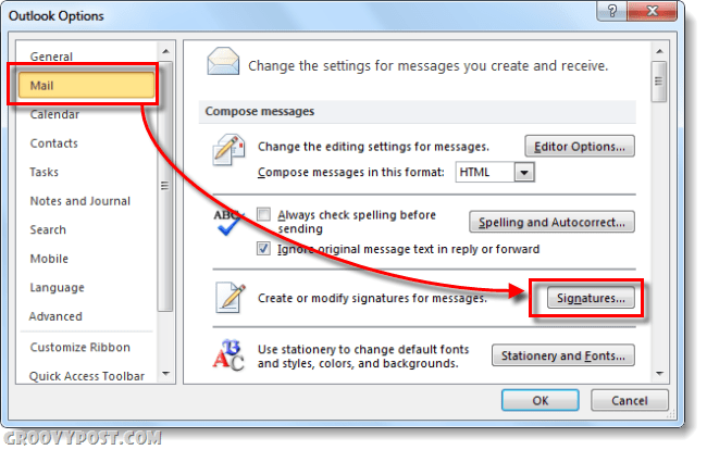 podpisy pošty v možnostech aplikace Outlook 2010