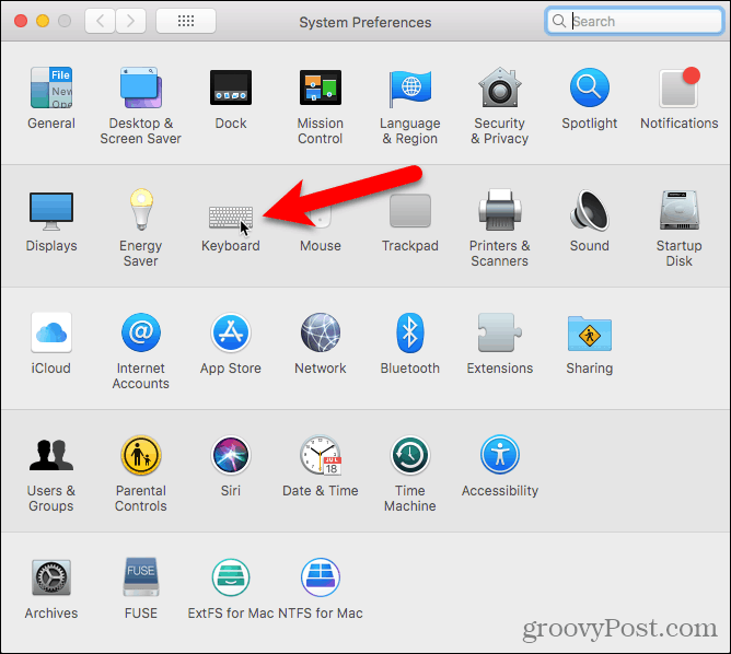 V systému Mac klepněte na položku Keyboard (Systémové předvolby)