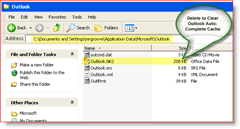 Vymažte Outlook Auto Complete Cache - Windows XP