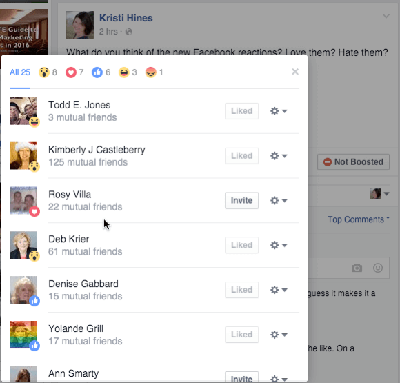 facebook reakce reakce z příspěvku