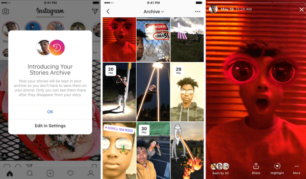 Nový archiv příběhů Instagramu automaticky ukládá prošlé příběhy do soukromé části profilu.