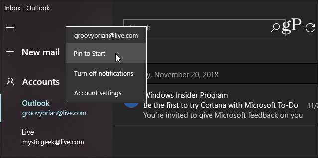 Připnout e-mail Windows 10 Spusťte aplikaci Mail
