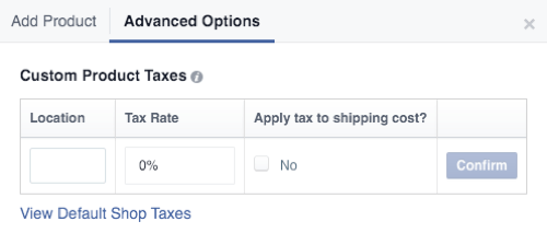 facebook shop vlastní daně z produktu